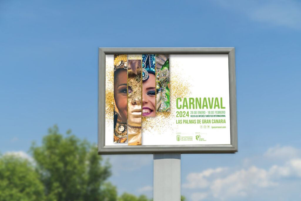 Adaptación del cartel del Carnaval 2024 a soportes publicitarios impresos de exterior.